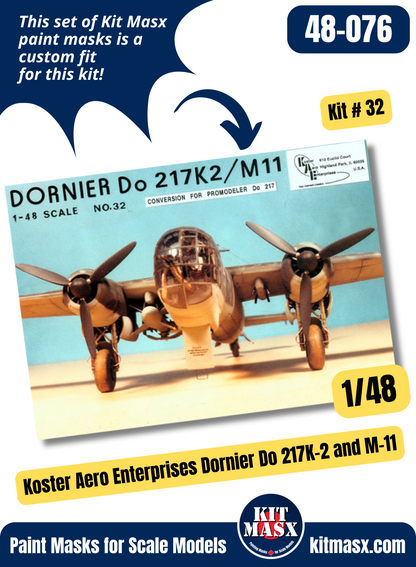 Koster Aero Enterprises Dornier Do 217K-2 and M-11 Conversion 1/48 Canopy Paint Masks, Kit # 32