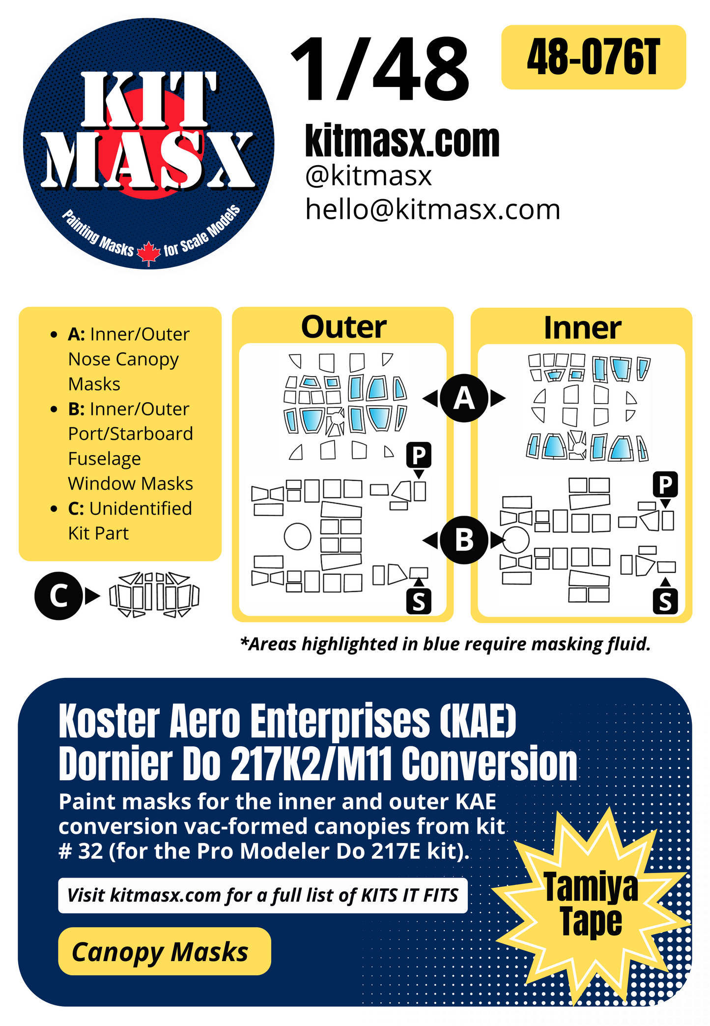 Koster Aero Enterprises Dornier Do 217K-2 and M-11 Conversion 1/48 Canopy Paint Masks, Kit # 32