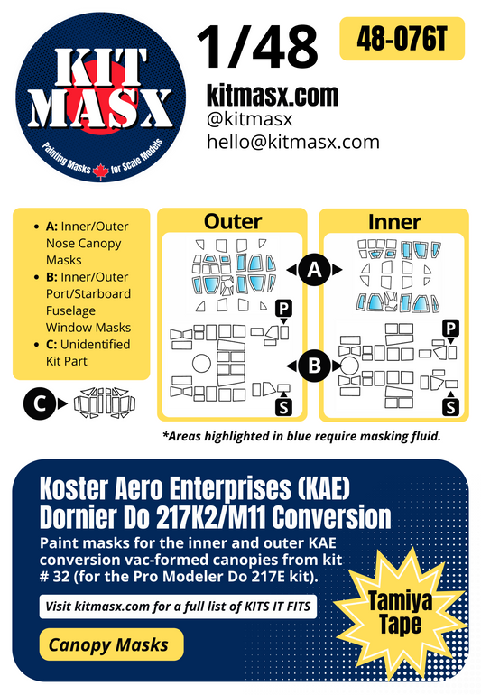 Koster Aero Enterprises Dornier Do 217K-2 and M-11 Conversion 1/48 Canopy Paint Masks, Kit # 32
