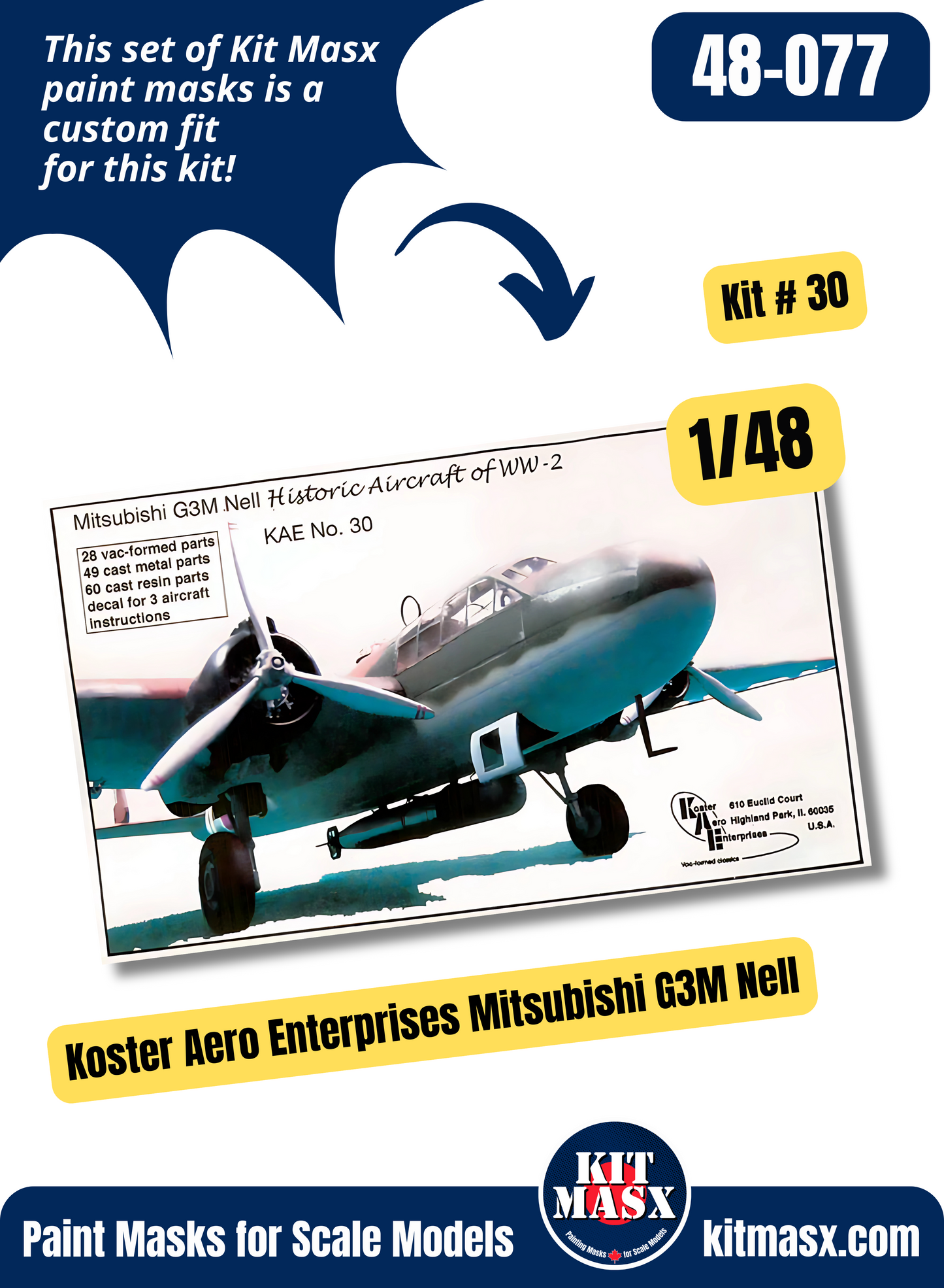 Koster Aero Enterprises Mitsubishi G3M Nell 1/48 Canopy Paint Masks, Kit # 30