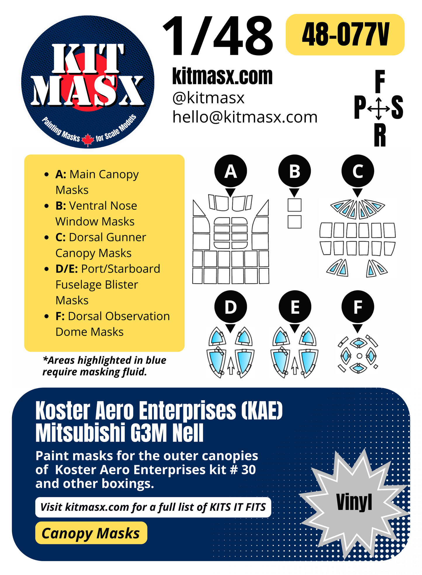 Koster Aero Enterprises Mitsubishi G3M Nell 1/48 Canopy Paint Masks, Kit # 30