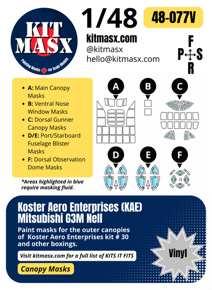 Koster Aero Enterprises Mitsubishi G3M Nell 1/48 Canopy Paint Masks, Kit # 30