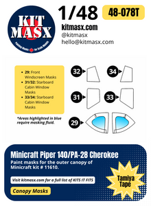 Minicraft Piper 140/PA-28 Cherokee 1/48 Canopy Paint Masks, Kit # 11610