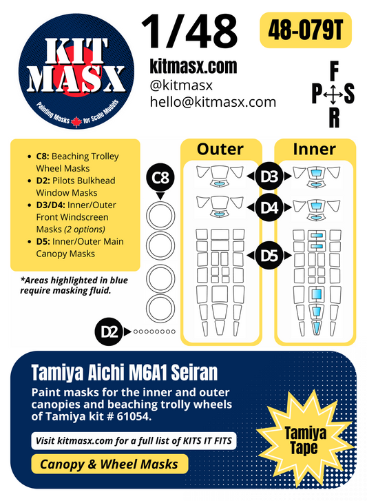 Tamiya Aichi M6A1 Seiran 1/48 Canopy & Wheel Paint Masks, Kit # 61054