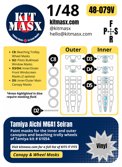 Tamiya Aichi M6A1 Seiran 1/48 Canopy & Wheel Paint Masks, Kit # 61054