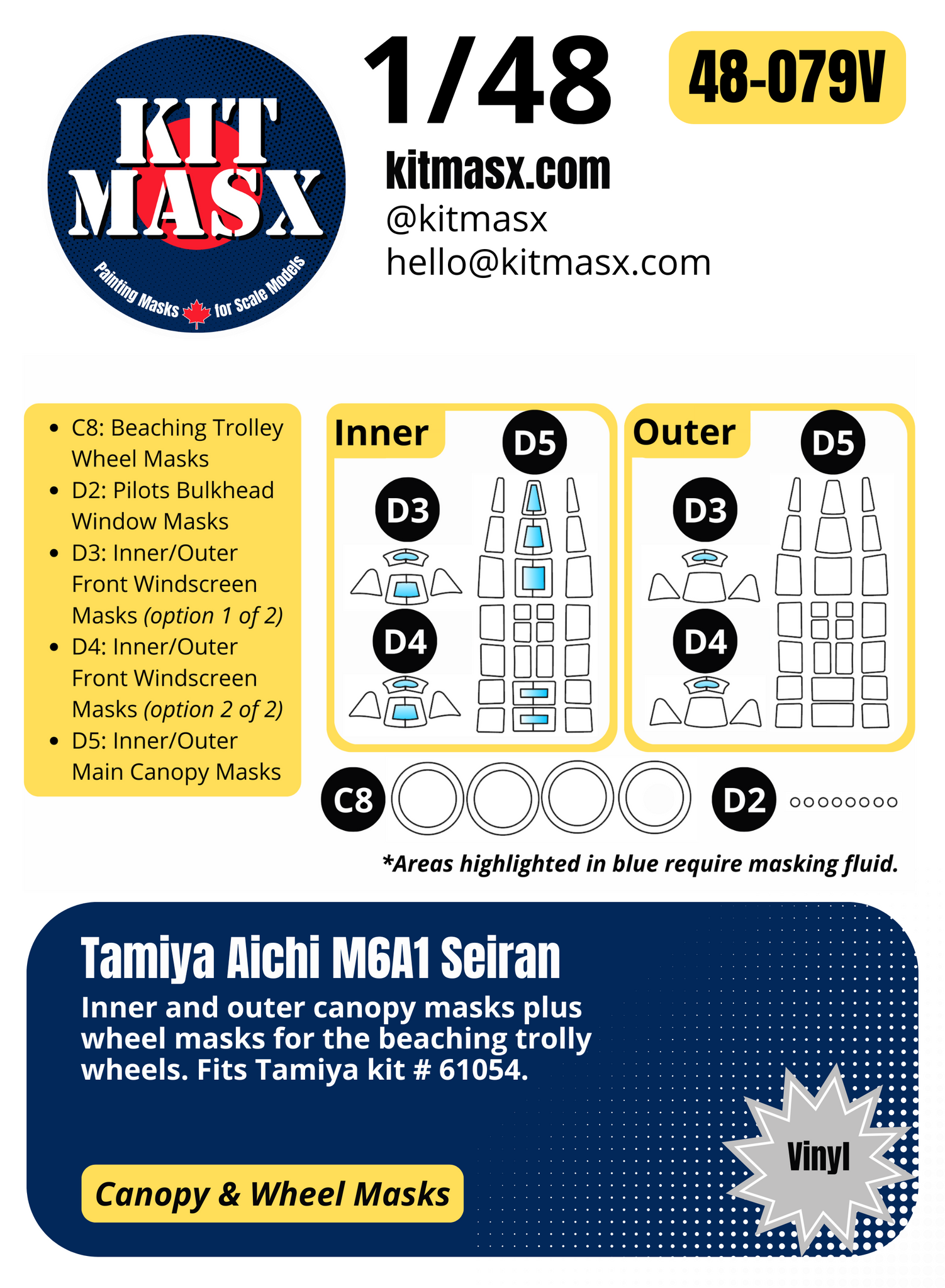 Tamiya Aichi M6A1 Seiran 1/48 Canopy & Wheel Paint Masks