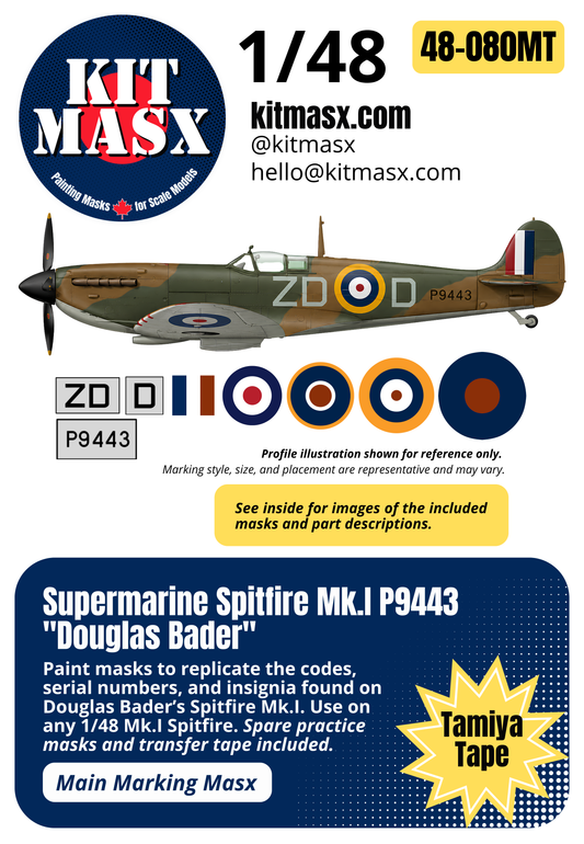 Supermarine Spitfire Mk.I S/N P9443 "Douglas Bader" 1/48 Main Marking Paint Masks