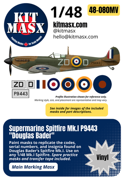 Supermarine Spitfire Mk.I S/N P9443 "Douglas Bader" 1/48 Main Marking Paint Masks