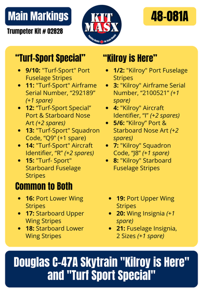 Trumpeter Douglas C-47A Skytrain "Kilroy is Here" and "Turf Sport Special" 1/48 All-in-One Master Mask Set, Kit # 02828