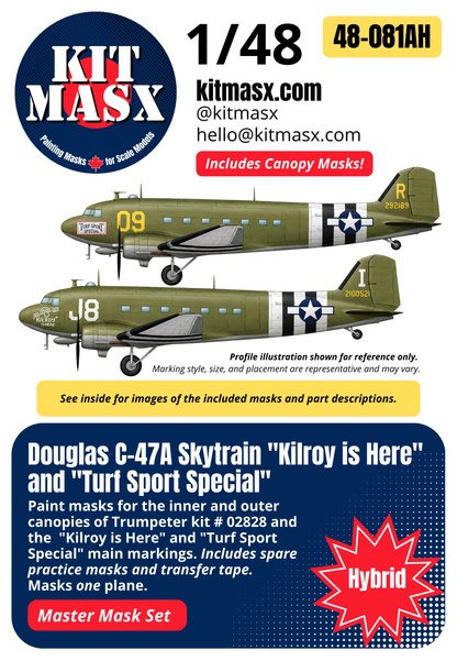 Trumpeter Douglas C-47A Skytrain "Kilroy is Here" and "Turf Sport Special" 1/48 All-in-One Master Mask Set, Kit # 02828
