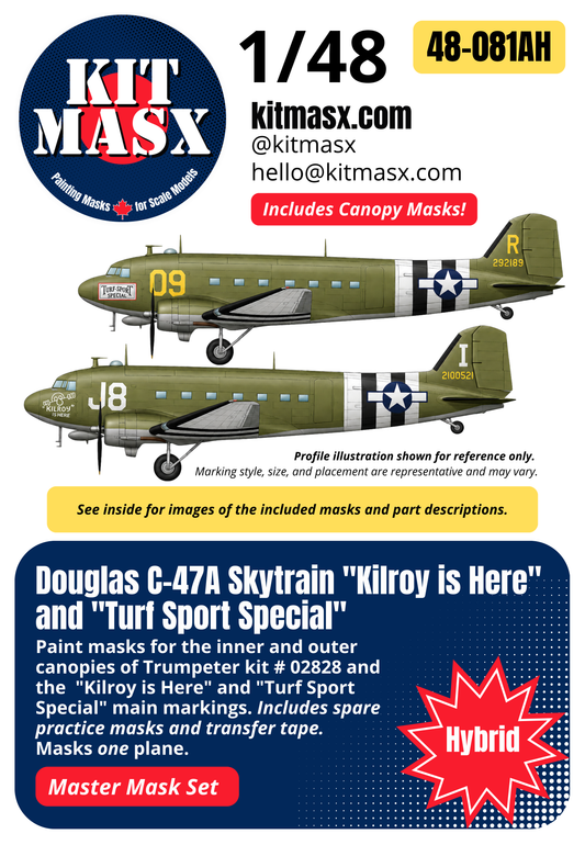 Trumpeter Douglas C-47A Skytrain "Kilroy is Here" and "Turf Sport Special" 1/48 All-in-One Master Mask Set, Kit # 02828