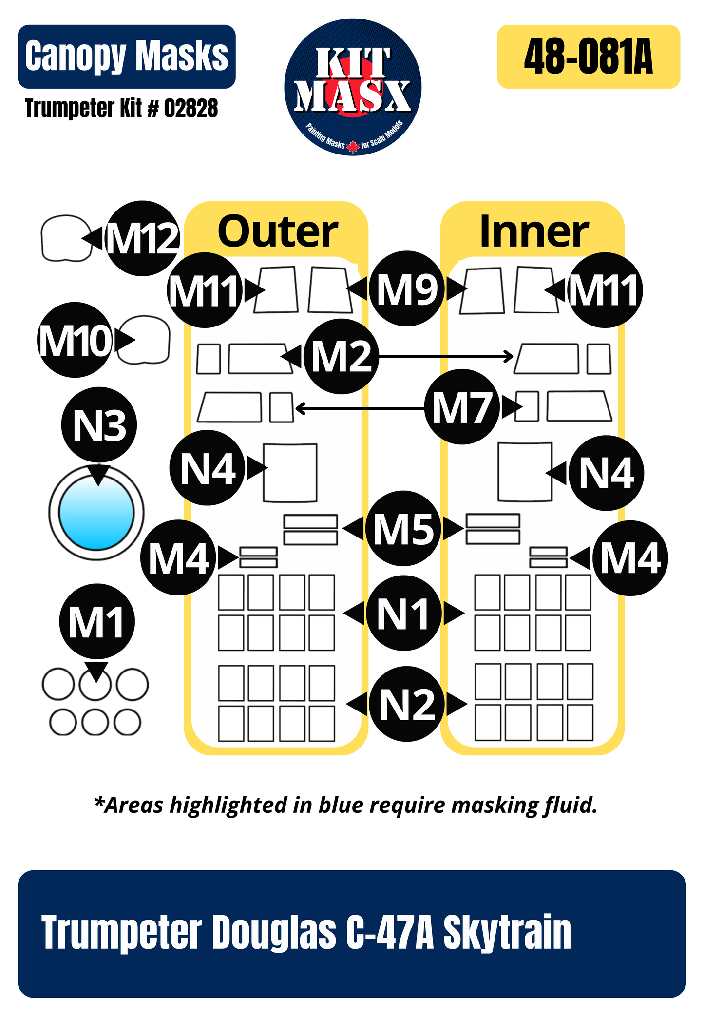 Trumpeter Douglas C-47A Skytrain "Kilroy is Here" and "Turf Sport Special" 1/48 All-in-One Master Mask Set, Kit # 02828