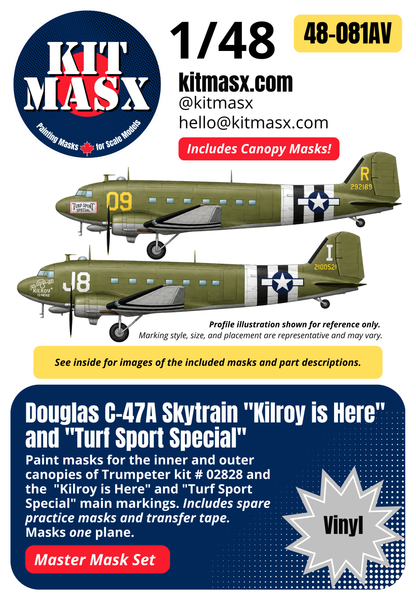 Trumpeter Douglas C-47A Skytrain "Kilroy is Here" and "Turf Sport Special" 1/48 All-in-One Master Mask Set, Kit # 02828