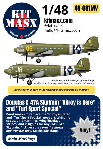 Douglas C-47A Skytrain "Kilroy is Here" and "Turf Sport Special" 1/48 Main Marking Paint Masks, Kit # 02828