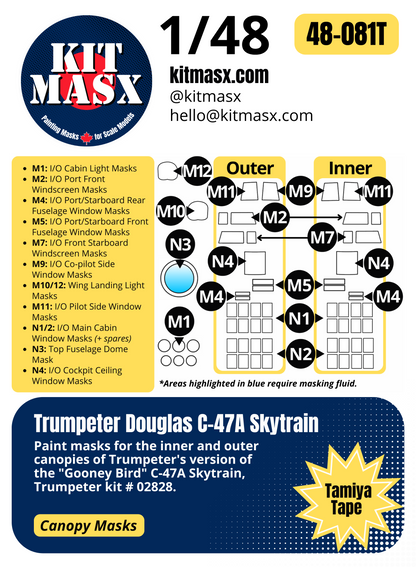 Trumpeter Douglas C-47A Skytrain 1/48 Canopy Paint Masks, Kit # 02828