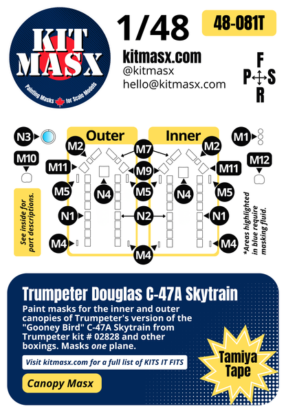 Trumpeter Douglas C-47A Skytrain 1/48 Canopy Paint Masks, Kit # 02828