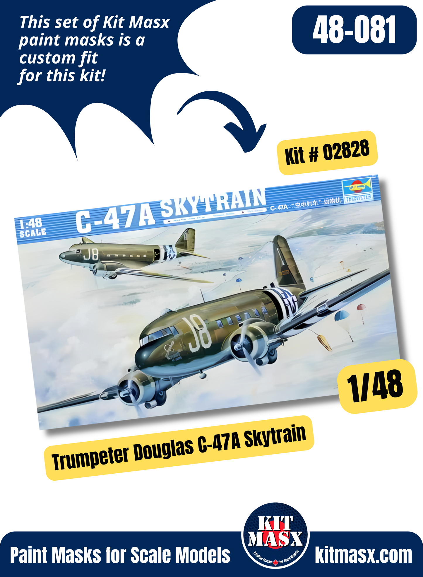 Douglas C-47A Skytrain "Kilroy is Here" and "Turf Sport Special" 1/48 Main Marking Paint Masks, Kit # 02828