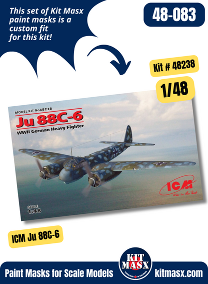 ICM Junkers Ju 88A-4/5/8/10/11/14, Ju 88C-4/6/6b, Ju 88D-1/2/4 1/48 Canopy & Wheel Paint Masks, Kit # 48238