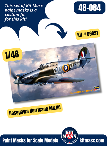 Hasegawa Hawker Hurricane Mk.I, Mk.Ia, Mk.IIa/b/c/d 1/48 Canopy & Wheel Paint Masks, Kit # 09051