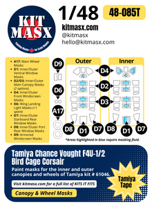 Tamiya Chance Vought F4U-1/2 Bird Cage Corsair 1/48 Canopy & Wheel Paint Masks, Kit # 61046