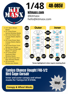 Tamiya Chance Vought F4U-1/2 Bird Cage Corsair 1/48 Canopy & Wheel Paint Masks