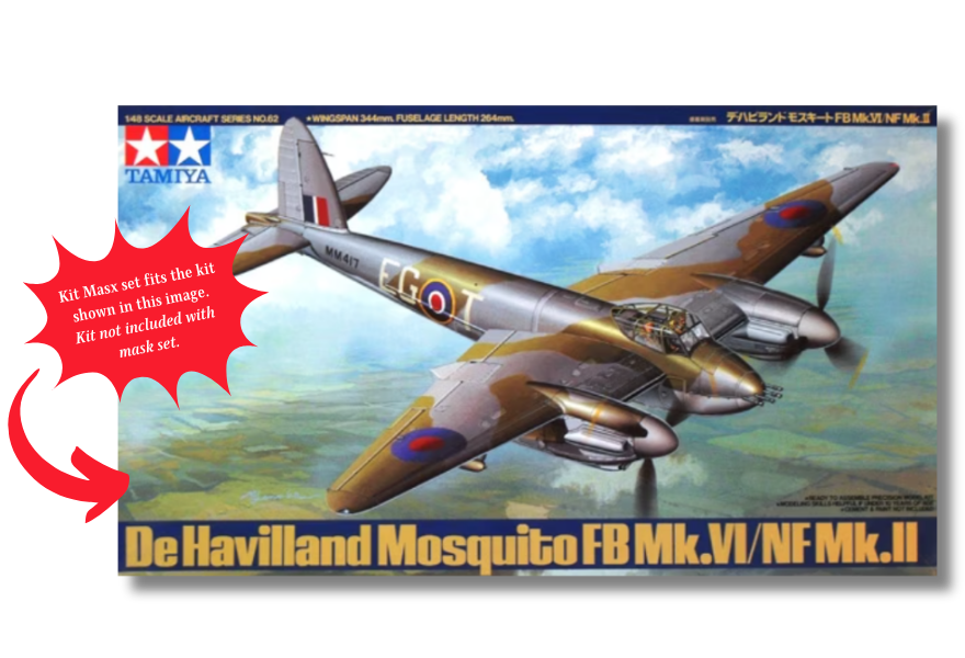 Tamiya de Havilland Mosquito FB Mk.VI/NF Mk.II, NF Mk.XIII/Mk.XVII 1/48 Canopy & Wheel Paint Masks, Kit # 61062
