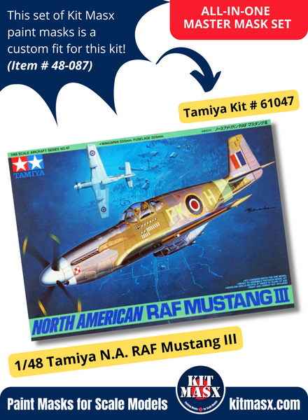 Tamiya North American P-51B/RAF Mustang III No. 315 (Polish) Sqn. 1/48 All-in-One Master Mask Set, Kit # 61047