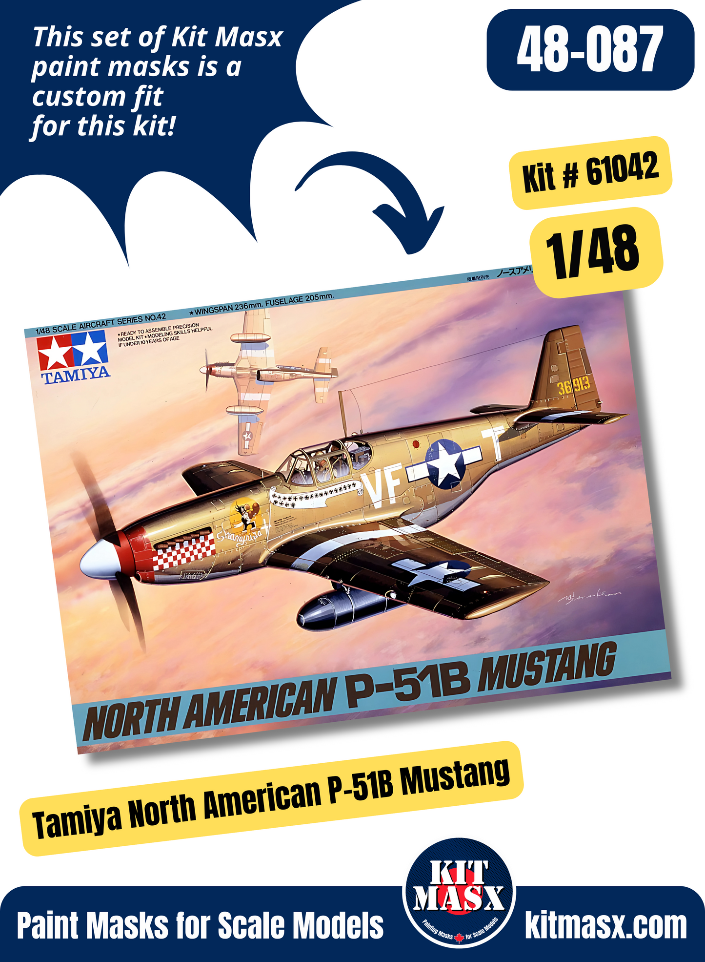 Tamiya North American P-51B/RAF Mustang III 1/48 Canopy & Wheel Paint Masks, Kit # 61042