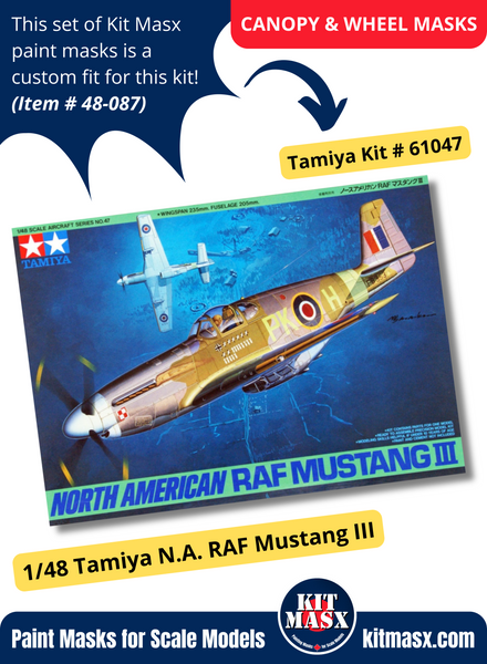 Tamiya North American P-51B/RAF Mustang III 1/48 Canopy & Wheel Paint Masks, Kit # 61042