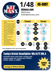 Tamiya Bristol Beaufighter Mk.VI/TF.Mk.X 1/48 Canopy & Wheel Paint Masks, Kit # 61064