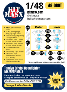 Tamiya Bristol Beaufighter Mk.VI/TF.Mk.X 1/48 Canopy & Wheel Paint Masks, Kit # 61064