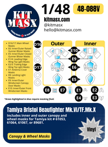 Tamiya Bristol Beaufighter Mk.VI/TF.Mk.X 1/48 Canopy & Wheel Paint Masks