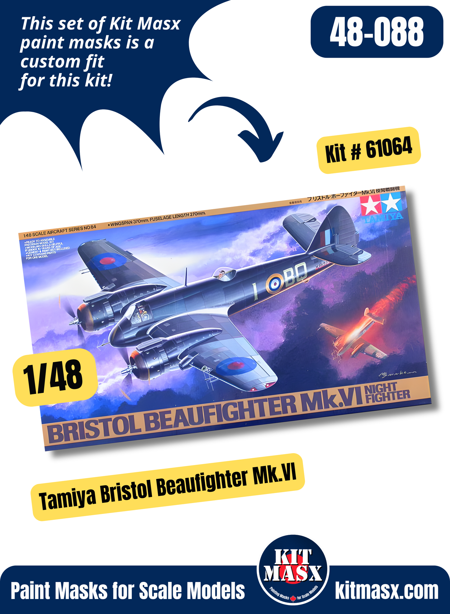 Tamiya Bristol Beaufighter Mk.VI/TF.Mk.X 1/48 Canopy & Wheel Paint Masks, Kit # 61064