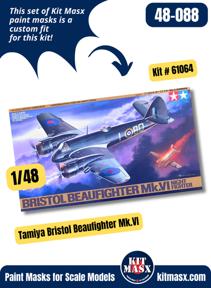 Tamiya Bristol Beaufighter Mk.VI/TF.Mk.X 1/48 Canopy & Wheel Paint Masks, Kit # 61064