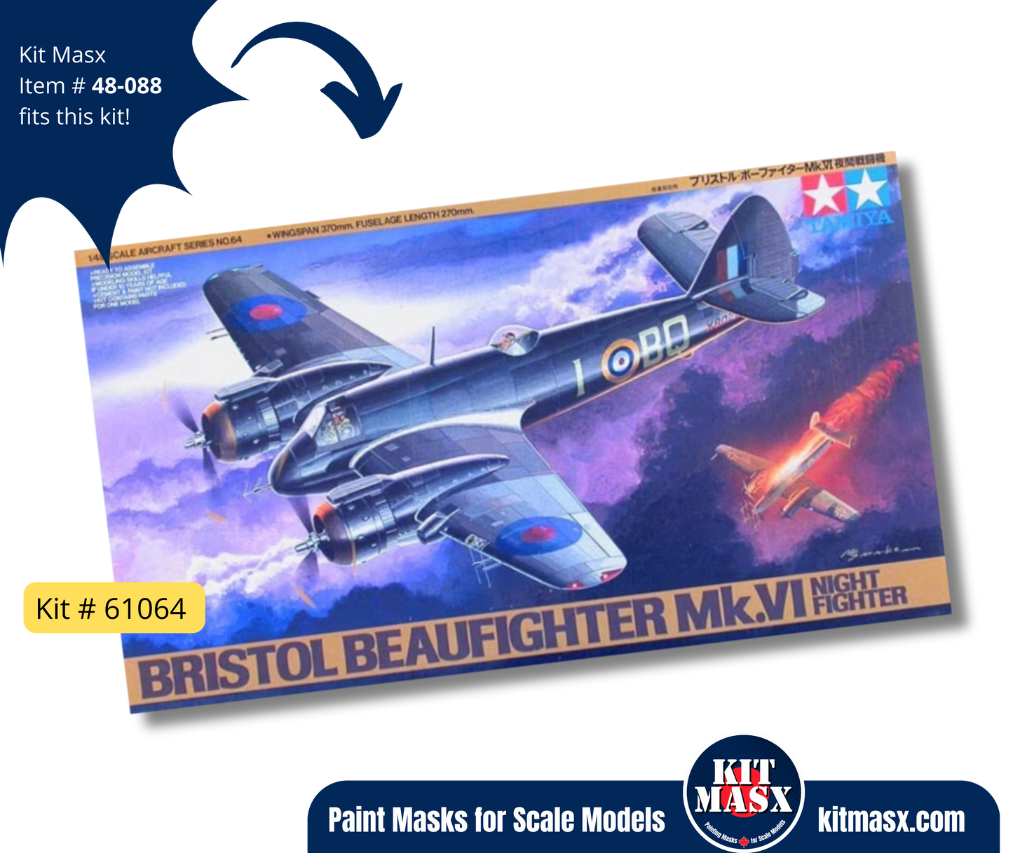 Tamiya Bristol Beaufighter Mk.VI/TF.Mk.X 1/48 Canopy & Wheel Paint Masks, Kit # 61064