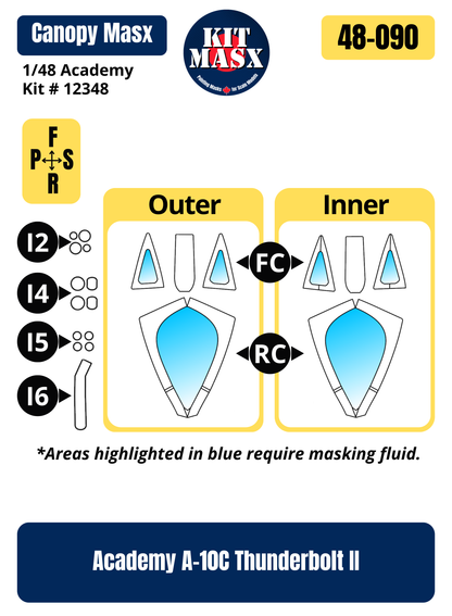 Academy A-10C Thunderbolt II 1/48 Canopy Paint Masks, Kit # 12348