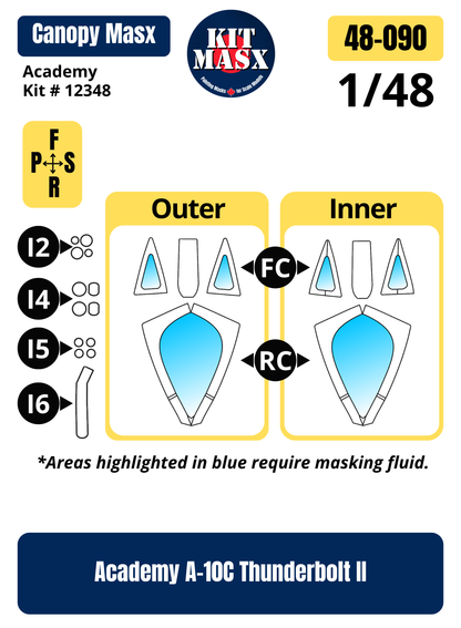 Academy A-10C Thunderbolt II 1/48 Canopy Paint Masks, Kit # 12348 (48090)