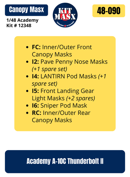 Academy A-10C Thunderbolt II 1/48 Canopy Paint Masks, Kit # 12348