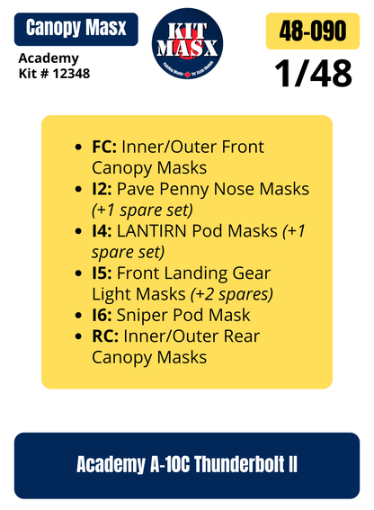 Academy A-10C Thunderbolt II 1/48 Canopy Paint Masks, Kit # 12348 (48090)