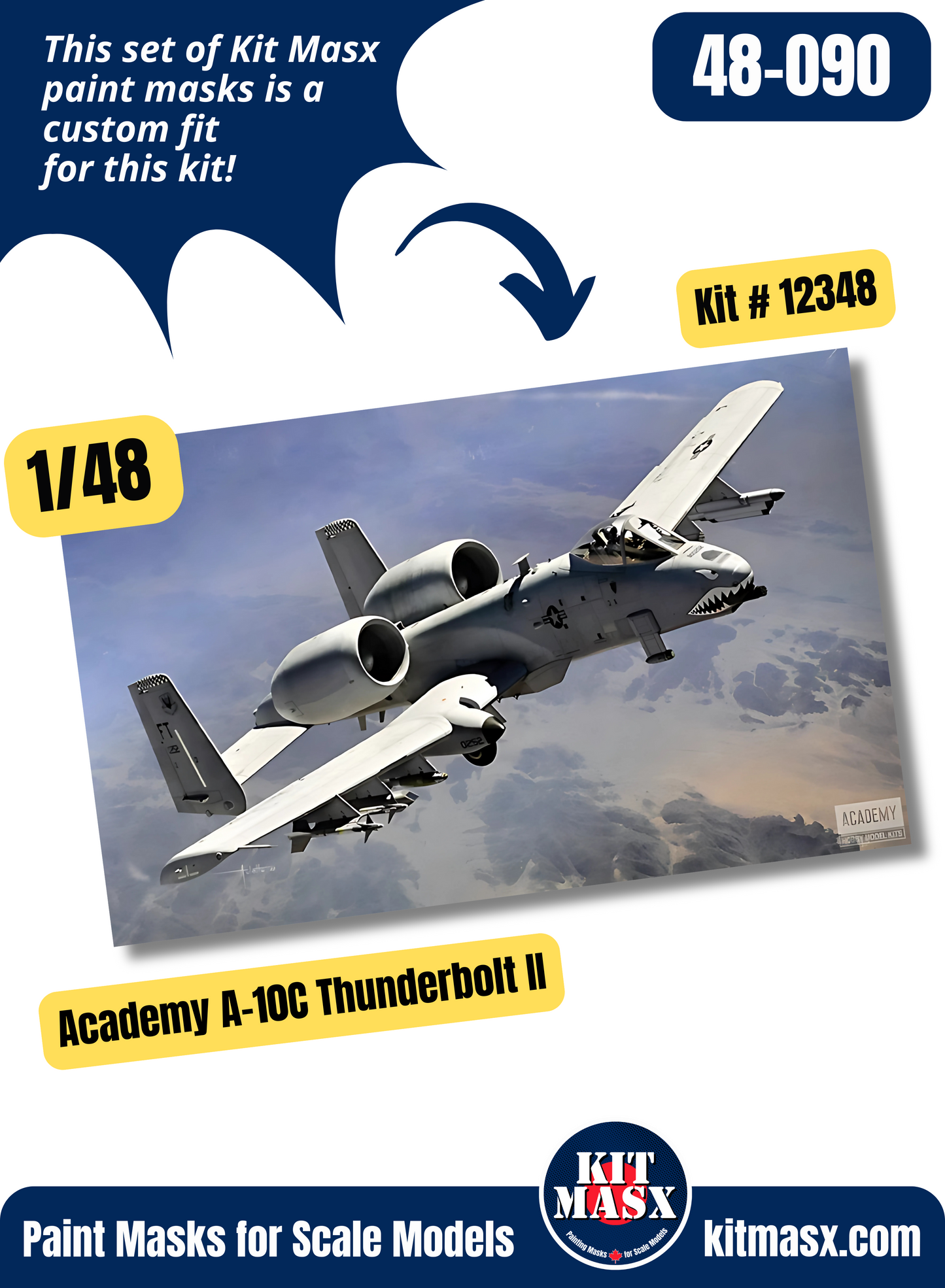 Academy A-10C Thunderbolt II 1/48 Canopy Paint Masks, Kit # 12348