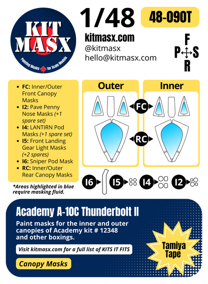 Academy A-10C Thunderbolt II 1/48 Canopy Paint Masks, Kit # 12348