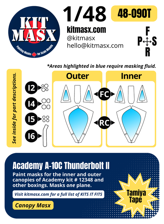 Academy A-10C Thunderbolt II 1/48 Canopy Paint Masks, Kit # 12348