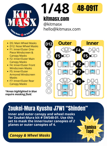 Zoukei-Mura Kyushu J7W1 "Shinden" 1/48 Canopy & Wheel Paint Masks