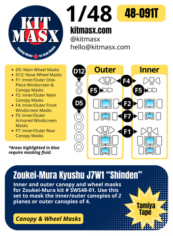 Zoukei-Mura Kyushu J7W1 "Shinden" 1/48 Canopy & Wheel Paint Masks, Kit # SWS48-01