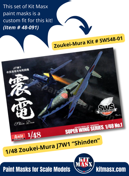 Zoukei-Mura Kyushu J7W1 "Shinden" 1/48 Canopy & Wheel Paint Masks