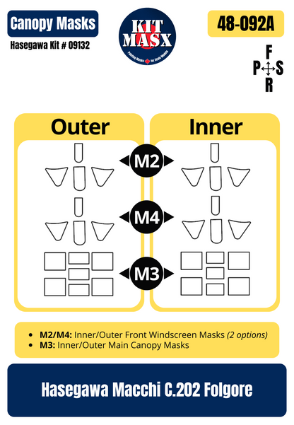 Hasegawa Macchi C.202 Folgore “150 & 153 Gruppo, RAI” 1/48 Master Mask Set, Kit # 09132