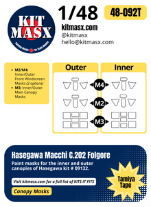 Hasegawa Macchi C.202 Folgore 1/48 Canopy Paint Masks, Kit # 09132