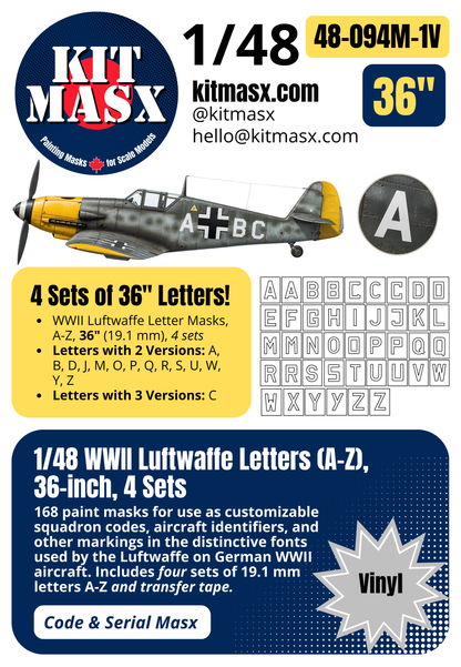 WWII Luftwaffe Letters A-Z 1/48 Code & Serial Paint Masks (48094M)