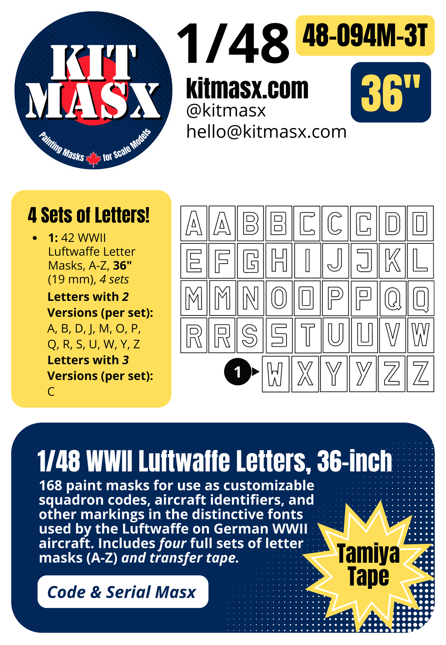 WWII Luftwaffe Letters A-Z 1/48 Code & Serial Paint Masks