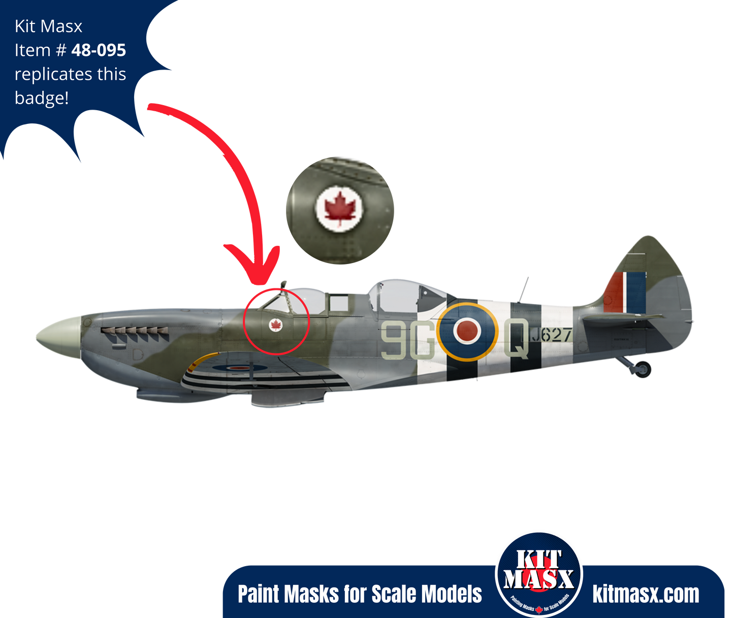1943 Spitfire T.9-MJ627 Canadian Badge 1/48 National Insignia Paint Masks